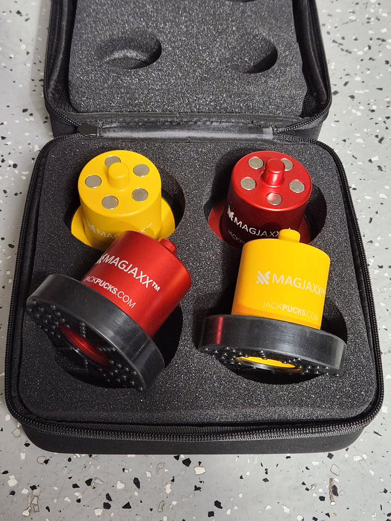 No. 1 Selling Magnetic Jack Puck Kit for Rivian R1T & R1S w/Zippered Case in Rivian Yellow or Radiant Red - Jack Pucks